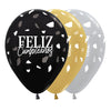 GLOBO LATEX REDONDO INFINITY® FELIZ CUMPLEAÑOS TERRAZO DORADO/NEGRO SURTIDO SATIN & METAL