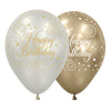 GLOBO LATEX REDONDO INFINITY® HAPPY BIRTHDAY FIESTA DORADA SILK SURTIDO
