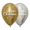 REFLEX ASSORTED GOLD WINTER MERRY CHRISTMAS 2 CARAS ROUND LATEX BALLOONS