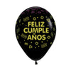 GLOBO LATEX REDONDO INFINITY® FELIZ CUMPLEAÑOS FLUORESCENTE FASHION NEGRO