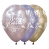 GLOBO LATEX REDONDO INFINITY® HAPPY BIRTHDAY MARBLE ROSA SILK SURTIDO