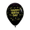 GLOBO LATEX REDONDO INFINITY® HAPPY BIRTHDAY FLUORESCENTE FASHION NEGRO