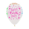 FASHION TRANSPARENT NEON SPLASH HAPPY BIRTHDAY INFINITY® ROUND LATEX BALLOONS