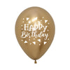REFLEX GOLD HAPPY BIRTHDAY TRIANGLES 2-SIDED ROUND LATEX BALLOONS
