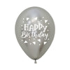 REFLEX SILVER HAPPY BIRTHDAY TRIANGLES 2-SIDED ROUND LATEX BALLOONS