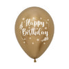 REFLEX GOLD HAPPY BIRTHDAY VINTAGE 2-SIDED ROUND LATEX BALLOONS