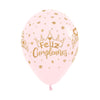PASTEL MATE PINK FROSTED CROWNS FELIZ CUMPLEAÑOS INFINITY® ROUND LATEX BALLOONS