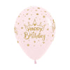 PASTEL MATE PINK FROSTED CROWNS HAPPY BIRTHDAY INFINITY® ROUND LATEX BALLOONS